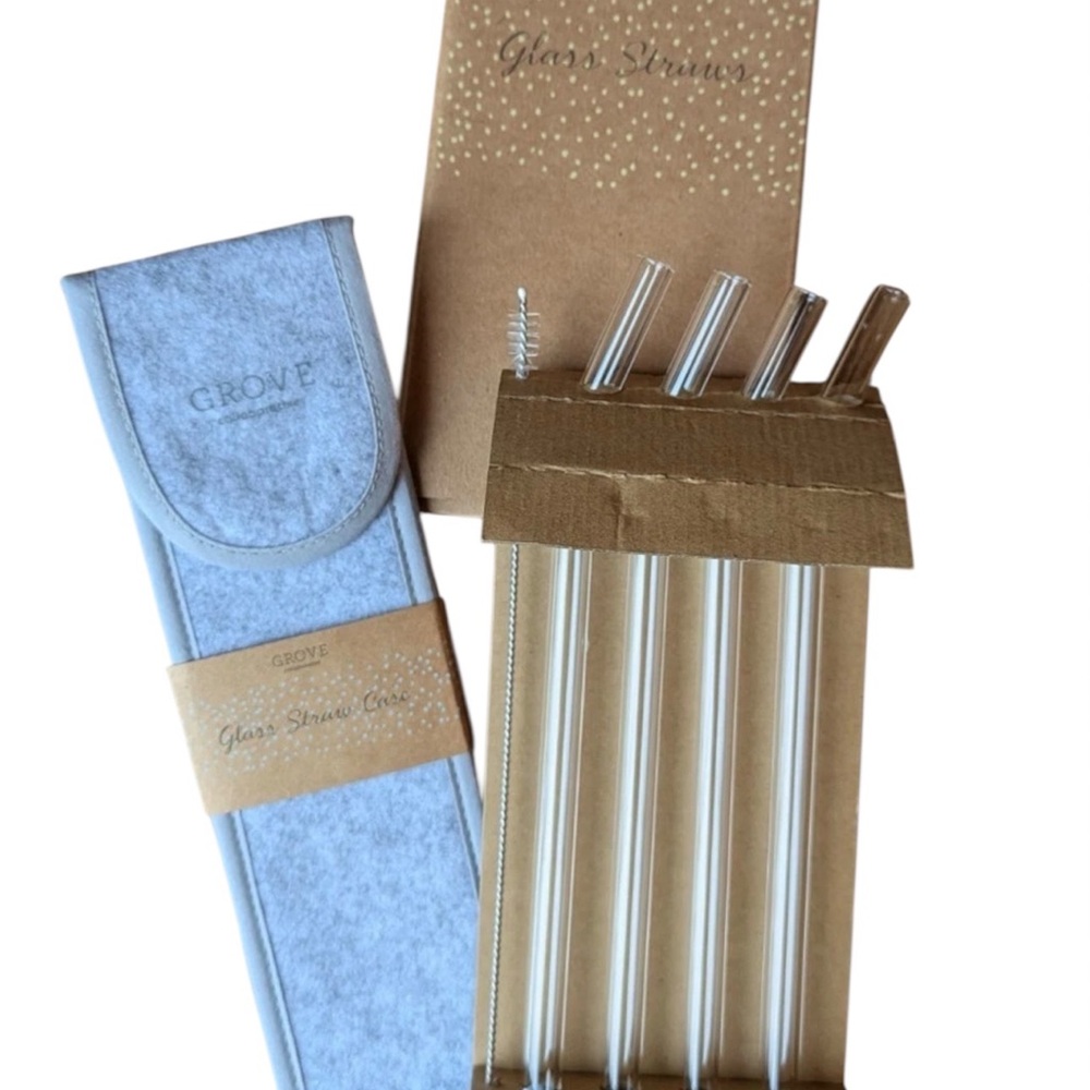 Grove Glass Straws Set of 4 with Case - Picture 5 of 6